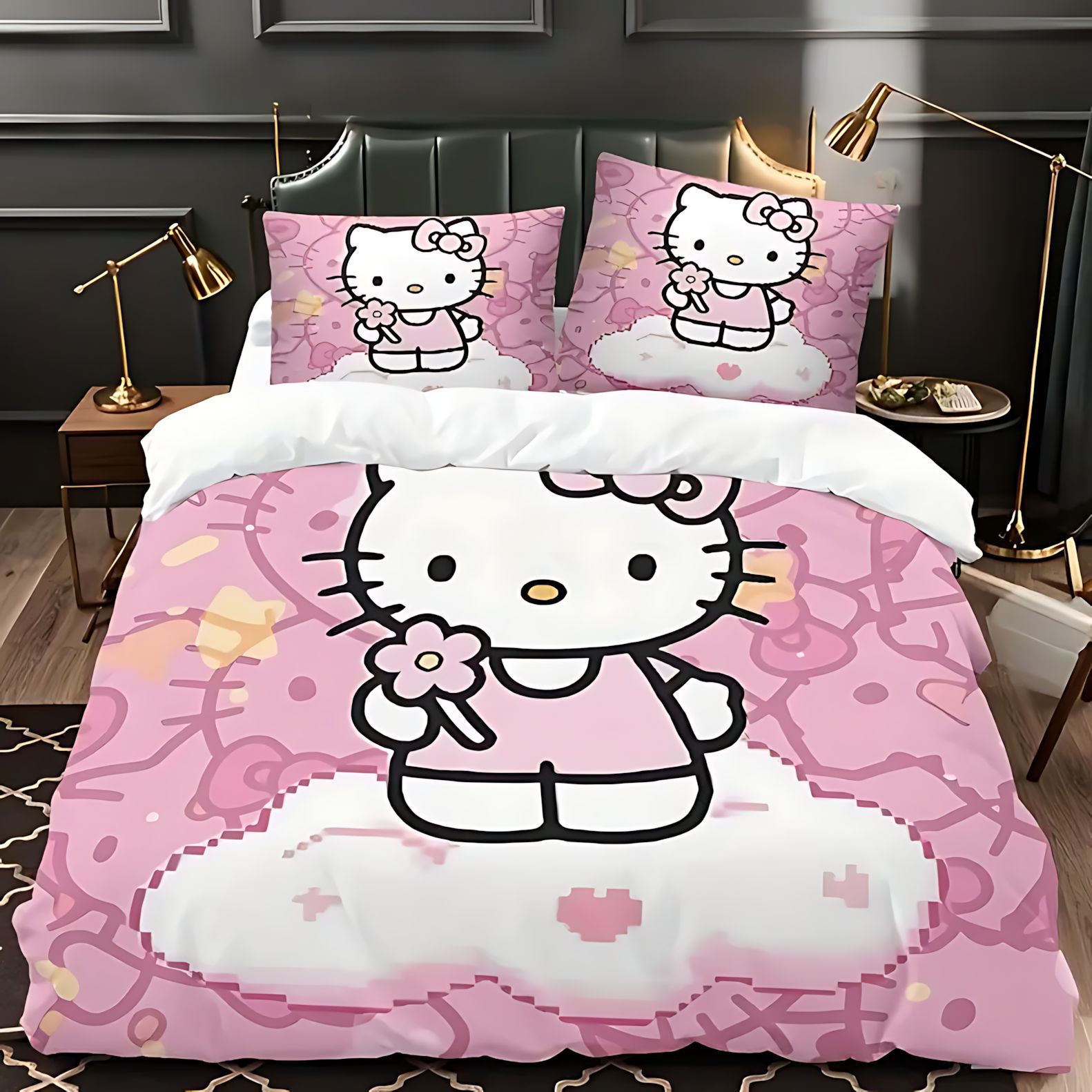 TEMU / JITHELLO KITTY Serie temática de Kitty Kit de edredón de impresión digital 3D universal para todas las estaciones