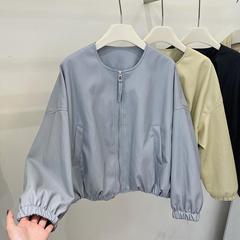 拉链圆领蛋白皮衣外套女春季2025新款宽松休闲短款夹克棒球服上衣
