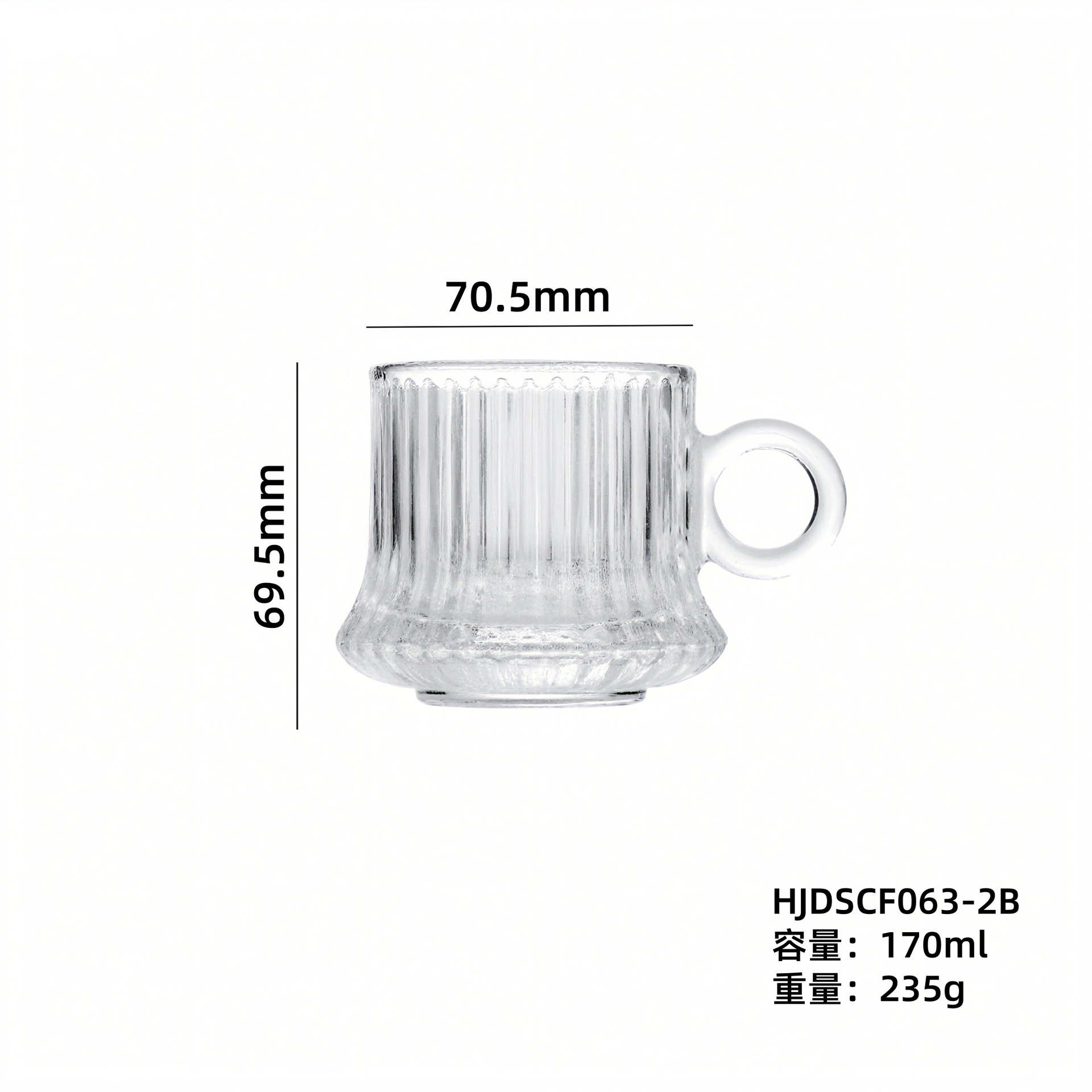 Taza de café al por mayor Taza de vidrio con mango Taza de desayuno doméstica Taza de agua en relieve Taza de té doméstica Taza de bebida