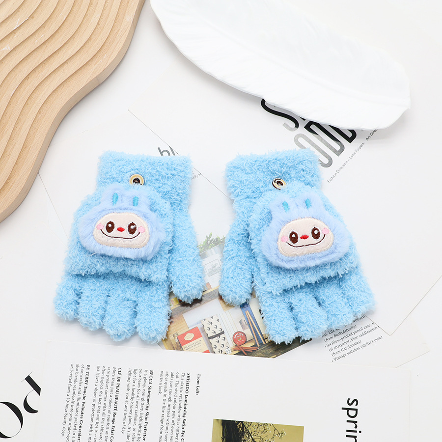 Guantes de invierno de medio dedo para niños niños niños niños niñas estudiantes lindos guantes de peluche de dibujos animados