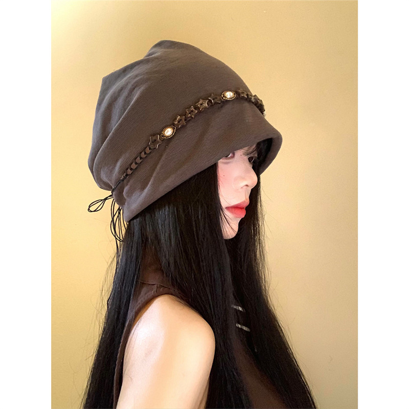 波西米亚民族风星星流苏堆堆帽女复古显脸小包头帽大头围冷帽子潮|undefined