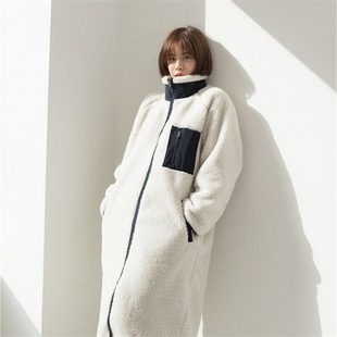 8-color Japanese and Korean autumn and winter New Stand Collar color matching lambswool coat women's double-sided thickened zipper trench coat