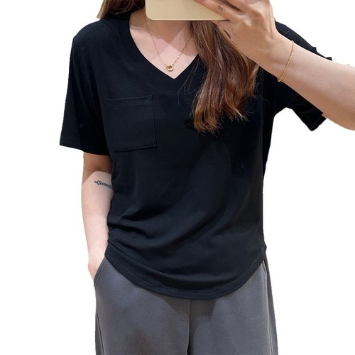 Korean Dongdaemun All-Match, Slimming, Loose T-Shirt for Women — Summer, Thin Design, V-Neck, Short-Sleeve Base Top, Trendy Tee