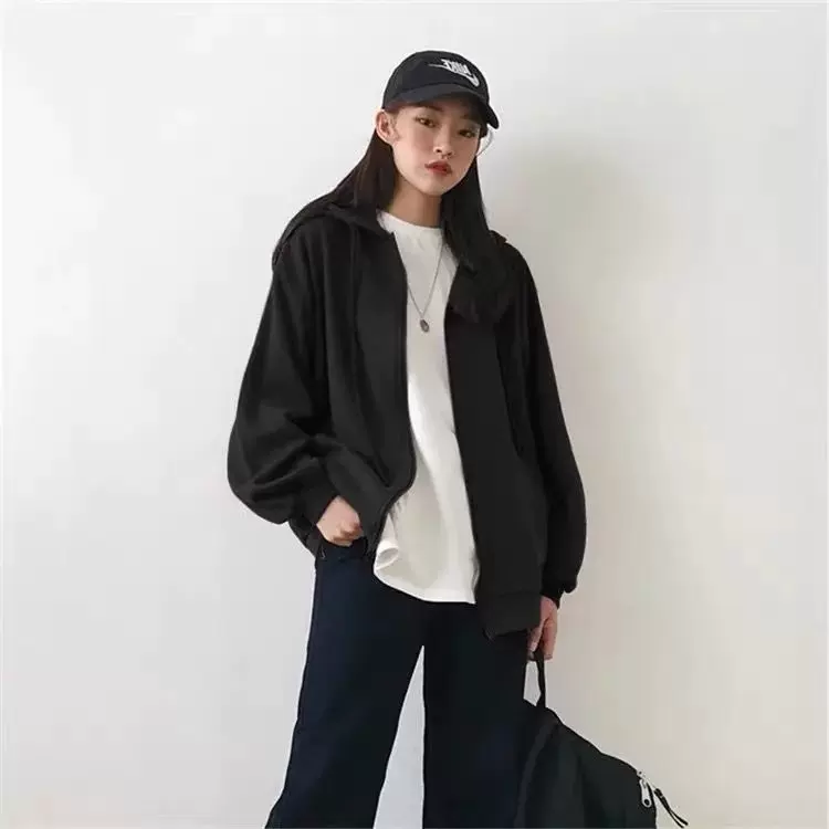 秋季卫衣外套慵懒风开衫连帽女2025春秋简约休闲大码宽松百搭上衣