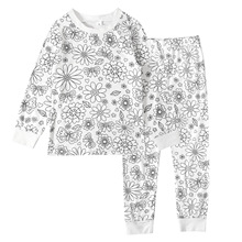 儿童欧美春秋季黑白卡通涂鸦图案长袖T恤+长裤两件套家居服童套装