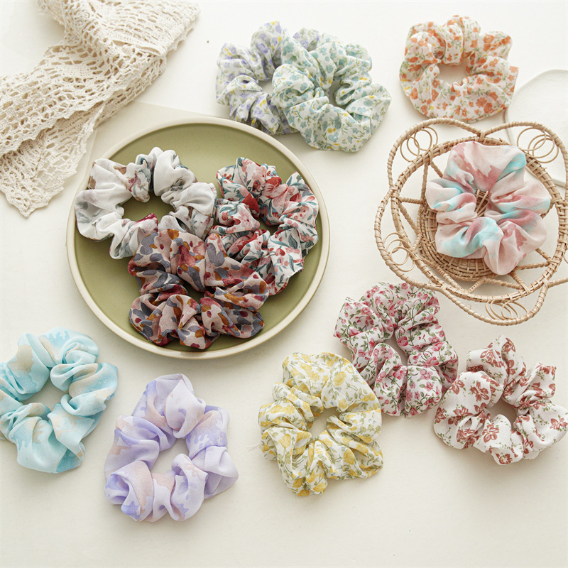 Sweet Ditsy Floral Chiffon Pleated Hair Tie 1 Piece display picture 1