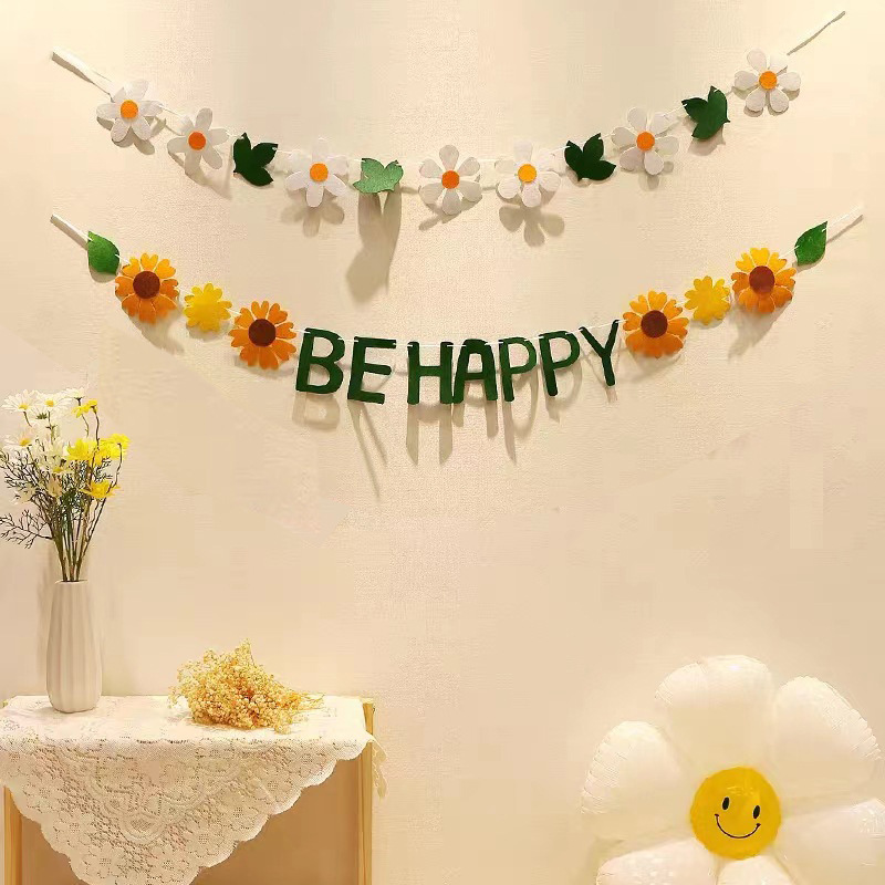 Ins-style small daisy chiffon birthday decoration small daisy party flags and banners scene atmosphere