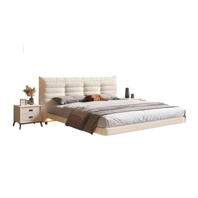 Cama de suspensión cremosa de oruga de viento 1.8m dormitorio pequeño cama doble cama de matrimonio moderna simple cama de tela roja cama image 6