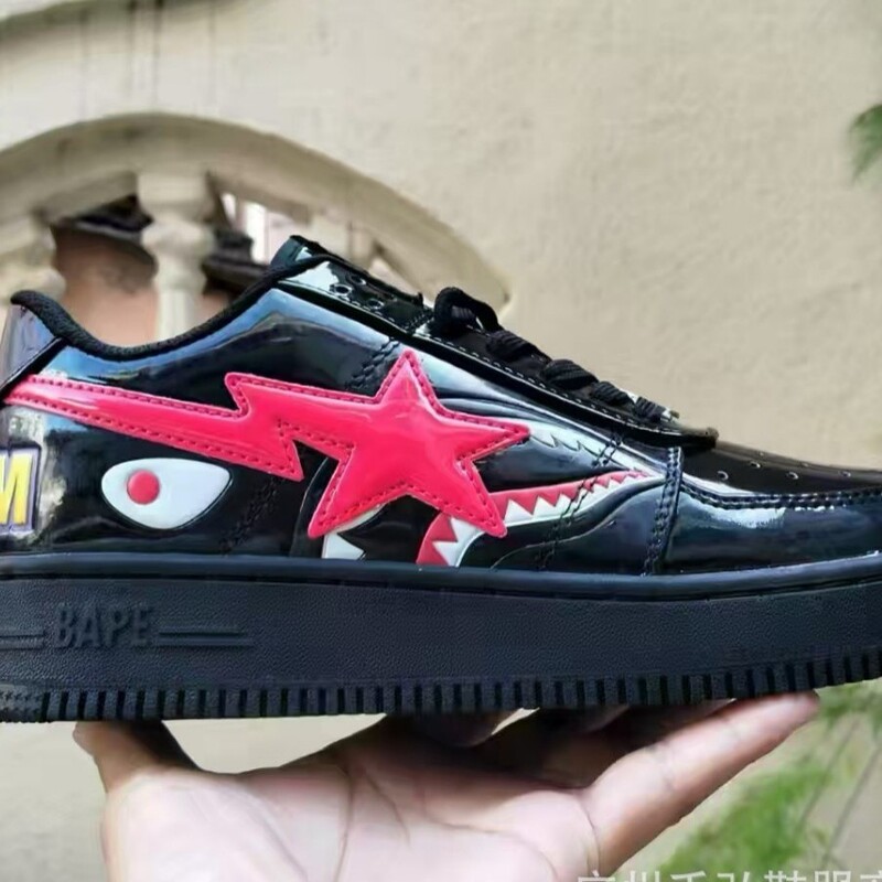 Pure Original Bape Patent Leather Sneakers Ape Head Glossy Casual Shoes Comfortable Ape Couple Street Af1 Sta Sneakers