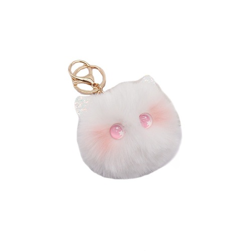 Girly Blush Cat Plush Keychain Cute Cartoon Doll Cat Hair Ball Pendant Handmade Girl Gift