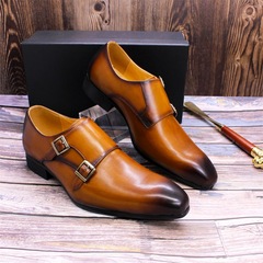 Men's Leather Shoes Genuine Leather Buckle Monk Shoes Business Formal Shoes Brown Black Pointed Toe Handmade Leather Shoes for Men