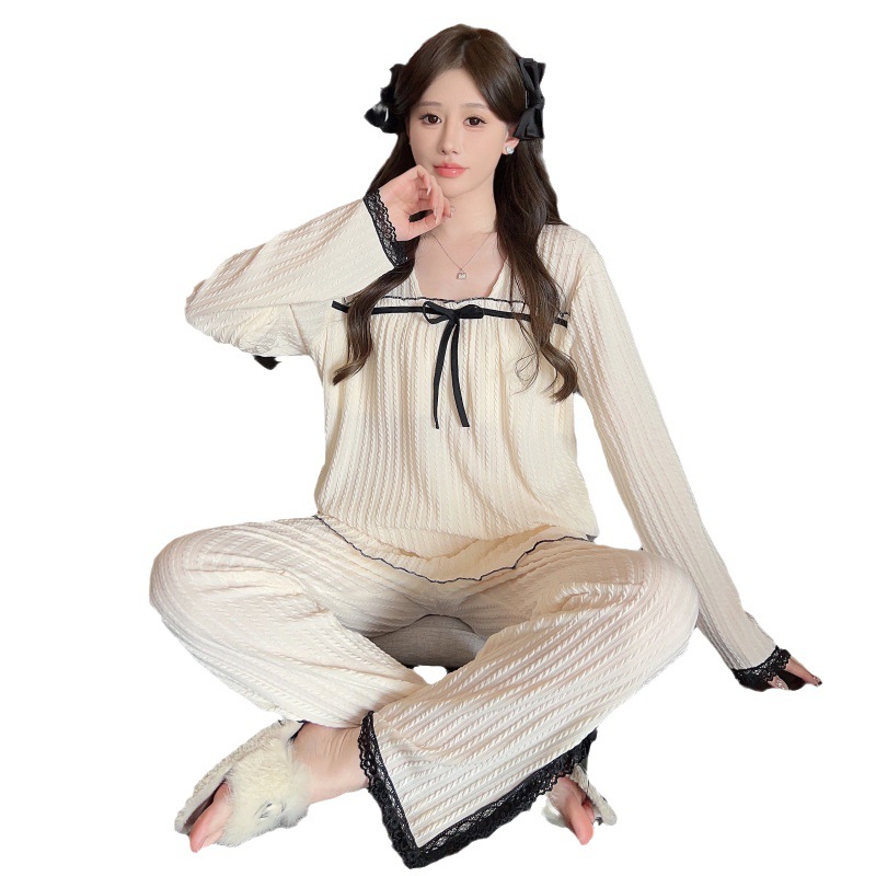 Chanel estilo francés pijamas para las mujeres primavera y otoño nuevo Jacquard de manga larga con almohadilla en el pecho más tamaño portátil homewear