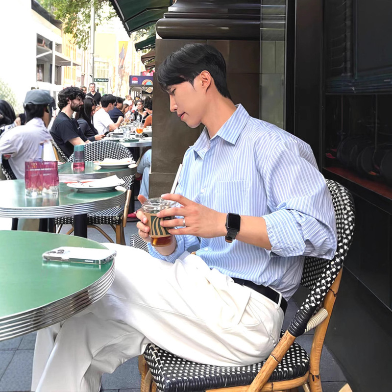 Korean-Style Striped Shirt for Men, American Vintage Loose Long-Sleeve Casual Versatile Work Shirt with Pockets Korean-Style Striped Shirt for Men, American Vintage Loose Long-Sleeve Casual Versatile Work Shirt with Pockets