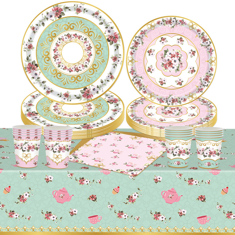 Elizabeth Afternoon Tea Party Pink Tea Party Theme Party Tableware Paper Plate Set Party Supplies