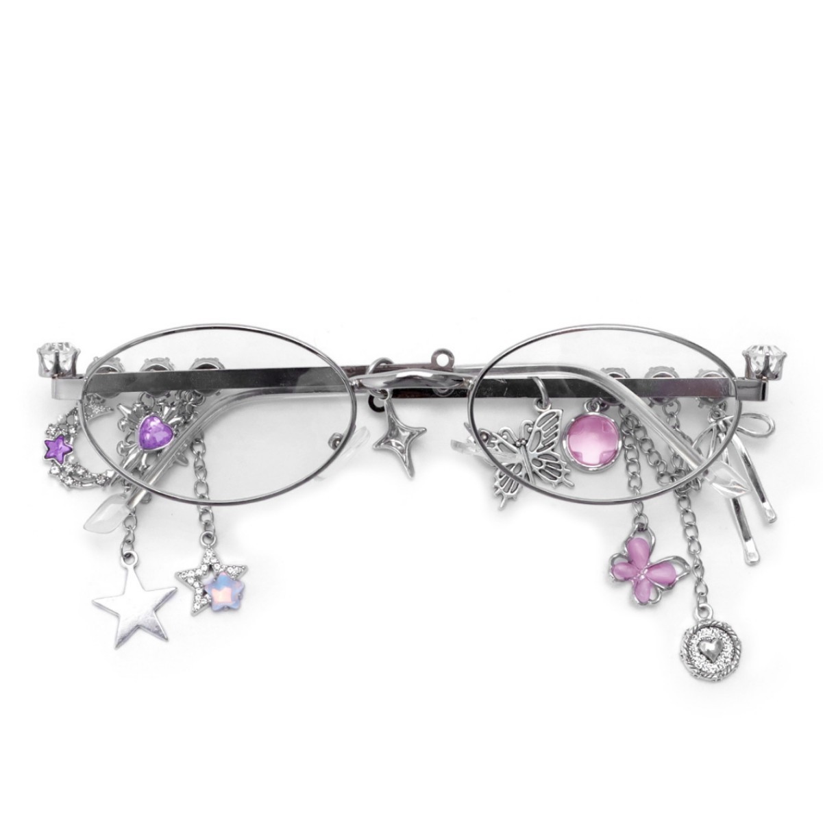 2025 nueva personalidad dulce y cool marco de gafas chica picante pequeña flor de cerezo con estrellas diamantes marco elíptico conjunto de tarjetas japonés