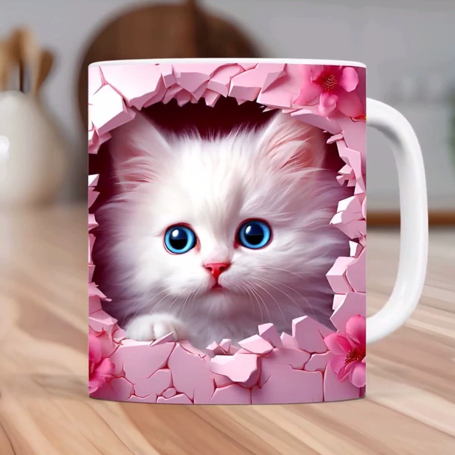 3D floor plan cup empty cat cup wall mural animal cup water cup kitten cup ceramic cup owl cup