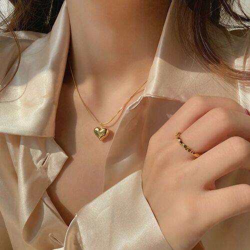 Simple three-dimensional small love necklace double-sided peach heart mirror-like heart-shaped clavicle chain Japanese and Korean ins versatile jewelry