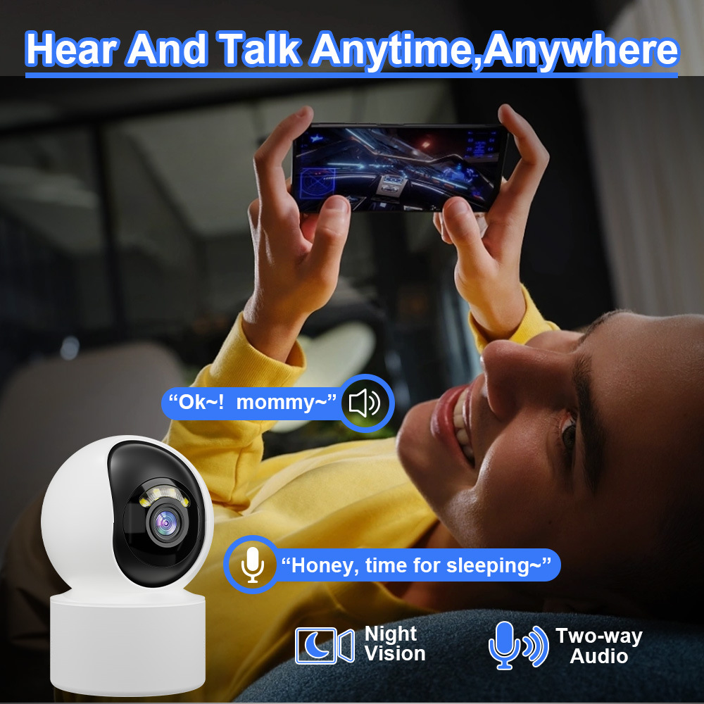 Kamera do monitoringu domu, bezprzewodowa, WiFi, HD, pełna kolorystyka, noktowizor, telefon komórkowy, zdalny monitor_voghion.com