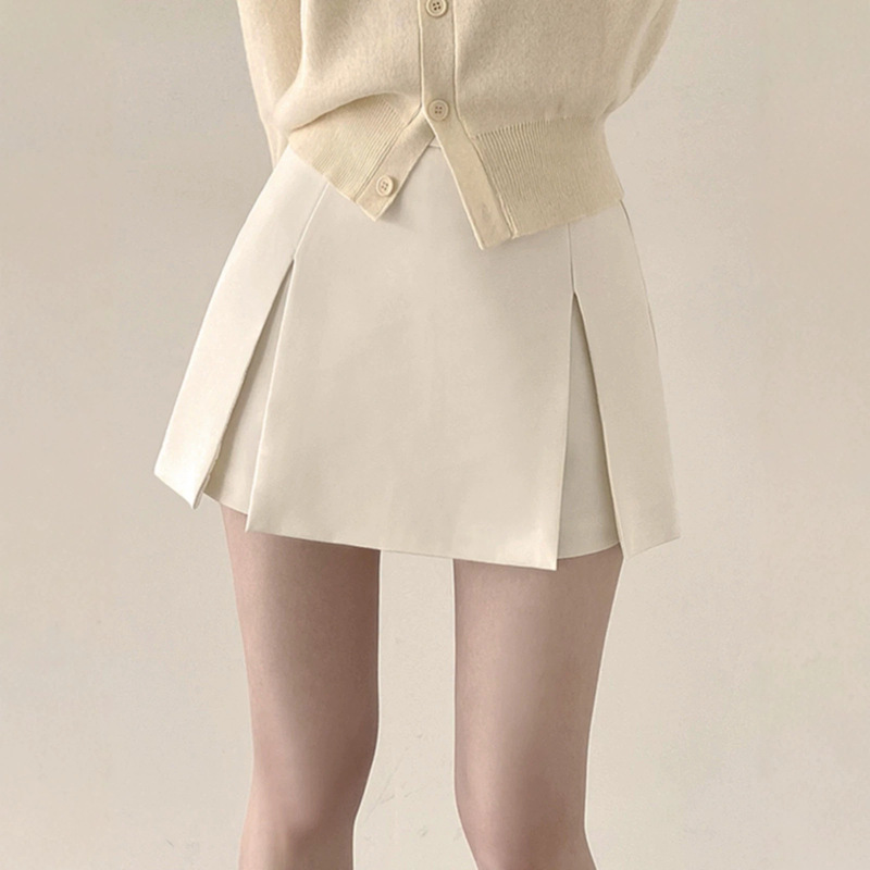 White High-Waisted A-Line Skirt for Women, Summer 2026 New Style, Versatile Slimming Short Skirt with Slit for Petite Figures