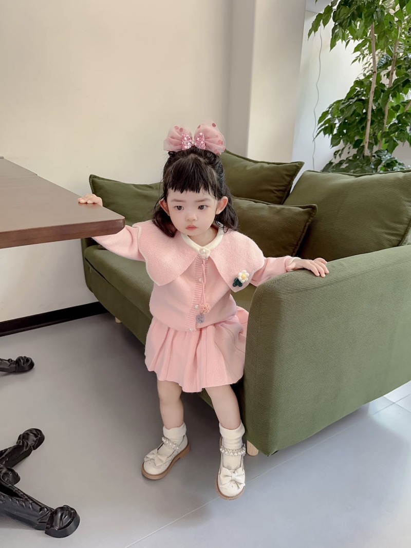 Κοριτσίστικο Πουλόβερ 2023 Φθινόπωρο Νέο Μοντέρνο Κορεάτικο Μονόχρωμο Πλεκτό Φούστα με Μεγάλο Γιακά, Σετ Δύο Τεμαχίων_voghion.com