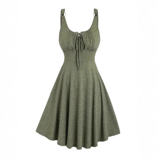Spring and Summer Fashion plus size Women's Casual Chest Thin Strap Sleeveless High Waist A- line Skirt dress