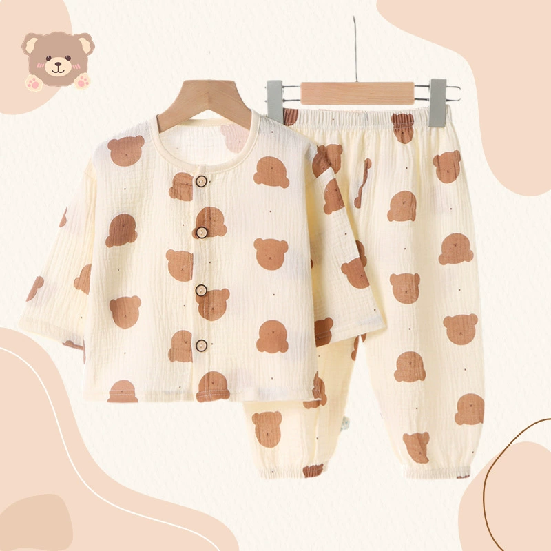 Summer cotton children's pijama, thin cartoon set, with short sleeve