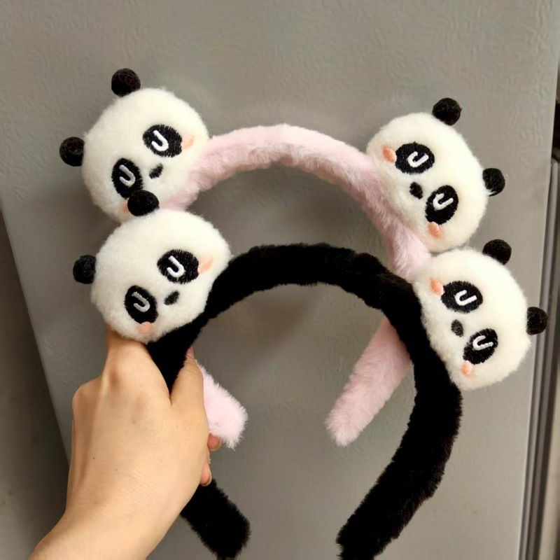 卡通毛绒熊猫发箍女洗脸化妆敷面膜发卡防滑头箍发捆发饰秋冬头饰|undefined