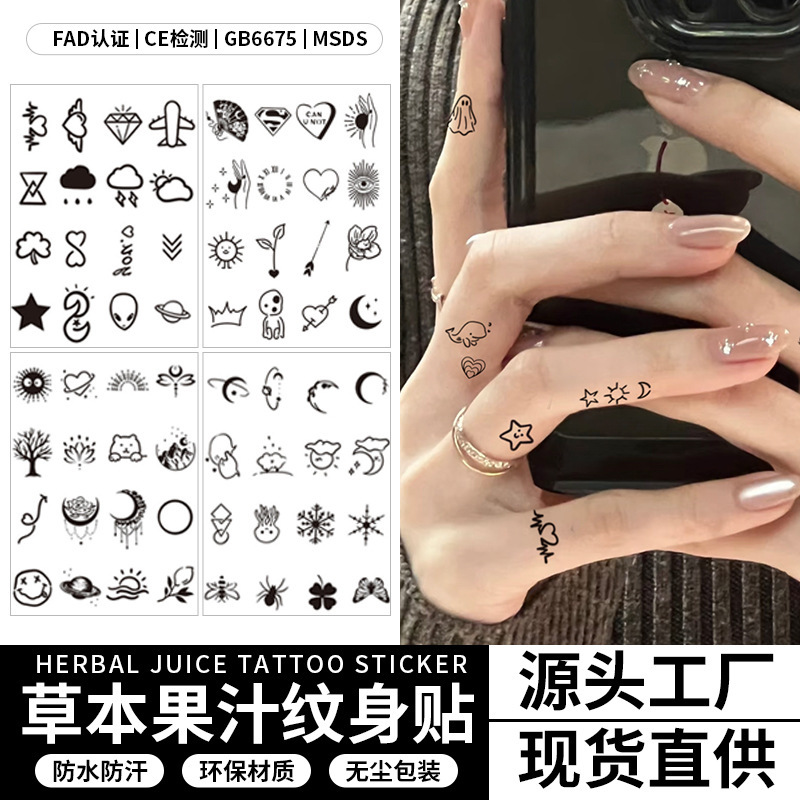 New Ins Hyuna Finger Herbal Tattoo Stickers Semi-Permanent Waterproof Long-Lasting Artificial Small Pattern Finger Tattoo Stickers