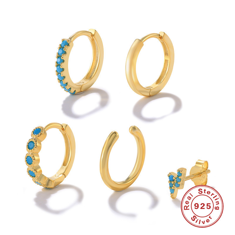 1 Jeu Style Simple Rond Placage Incruster Argent Sterling Turquoise Des Boucles D'oreilles display picture 3