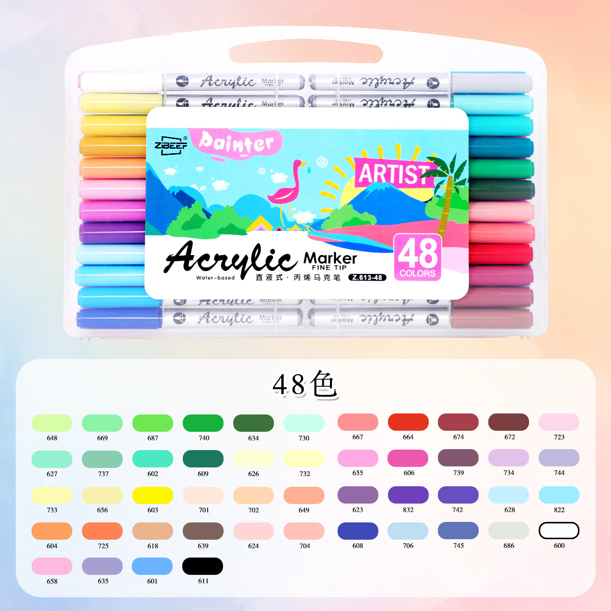 Guangna Z.613 marcador acrílico de cabeza dura de tipo directo se puede apilar en color, marcador acrílico de cabeza dura sin olor 100 colores