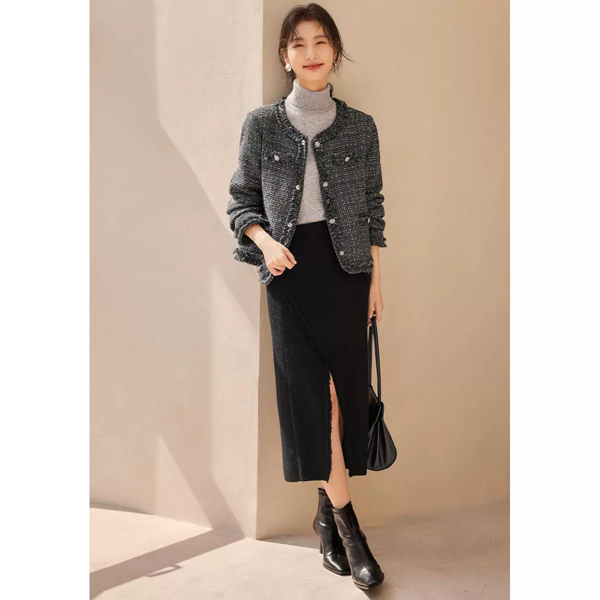 Маленькая осенняя куртка, изящная лента, стиль Chanel, премиум, облегающий