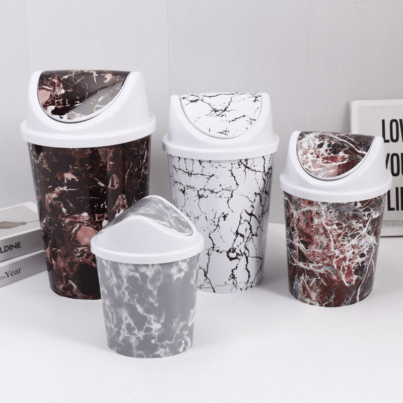 Round creative pattern rocking cover trash can household bathroom bedroom living room with lid flip trash can paper basket