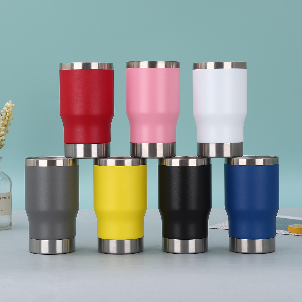 새로운 14 온스 맥주 머그잔 병 오프너 대용량 휴대용 더블 뚜껑 자동차 찻잔 더블 레이어 진공 냉간 보존 탱크 도매