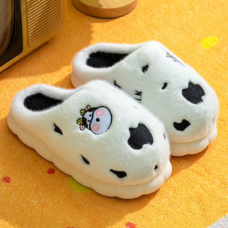 Direct from the manufacturer: home slippers with bow and heel cover, cross-border wholesale cotton slippers with cartoon cow pattern