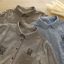 厂家直销 色织条纹百搭文艺休闲双层纱女衬衫纯棉复古条纹衬衣 秋