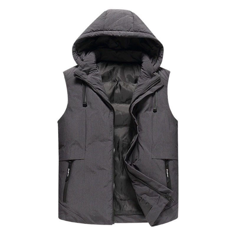 Мужской зимний легкий, удобный, теплый и стильный пуховый жилет, повседневный жилет с капюшоном из белого утиного пуха, с возможностью нанесения логотипа