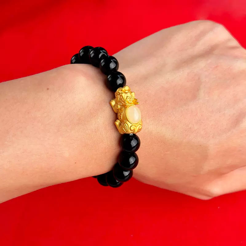 古法和田玉镶金貔貅手链国潮复古貔貅男士霸气手串节庆送礼礼品