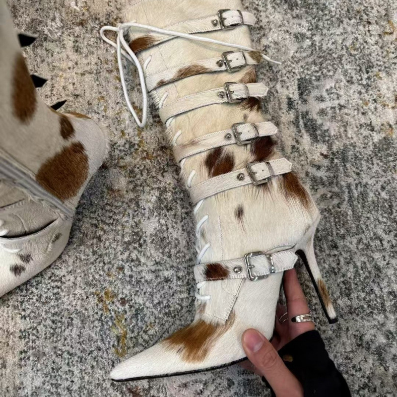 Thin-Heeled Pointed-Toe High Boots, Laser Iridescent Silver High-Heeled Knee-High Boots, Large Size Stage Show Tassel Fashion Women's Shoes