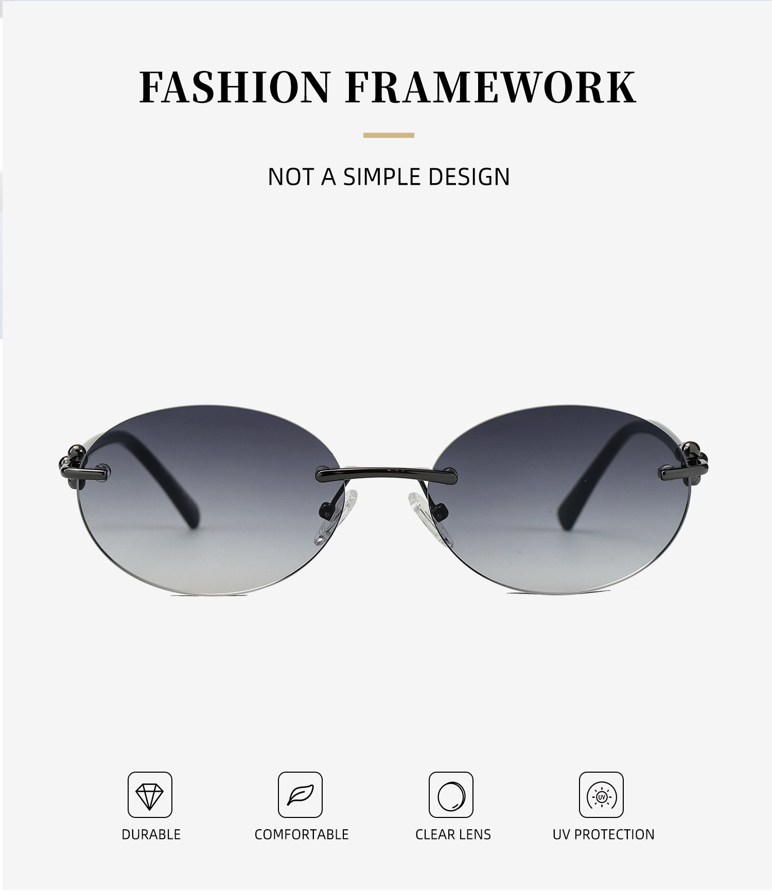 Rahmenlose Sonnenbrille Für Damen Mit Uv-schutz Modisch Elegant_voghion.com