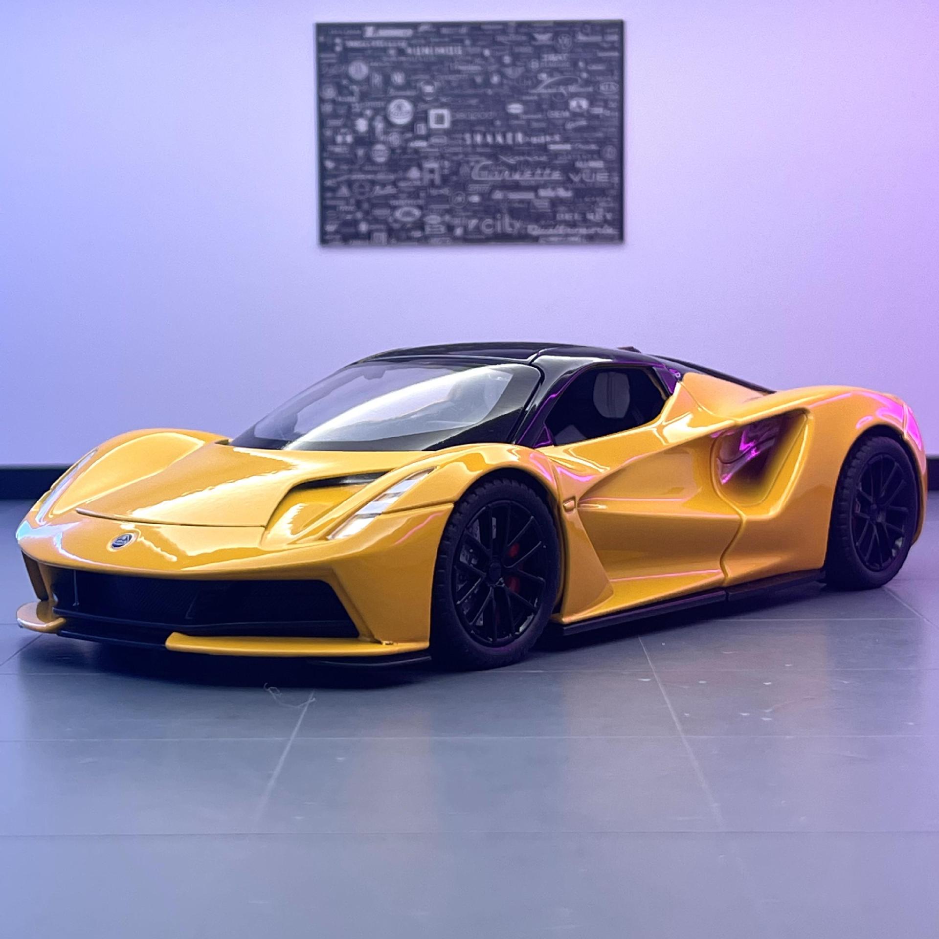 Haochi modelo de coche de aleación 1:24 Lotus tranvía tira de vuelta con luz y sonido modelo de coche colección de regalos de juguete