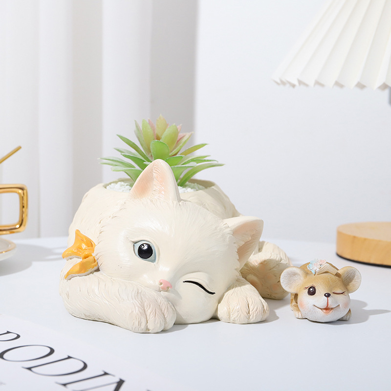 Americano país gato resina suculentas maceta hogar creativo lindo gatito escritorio olla jardinería decoración de la flor