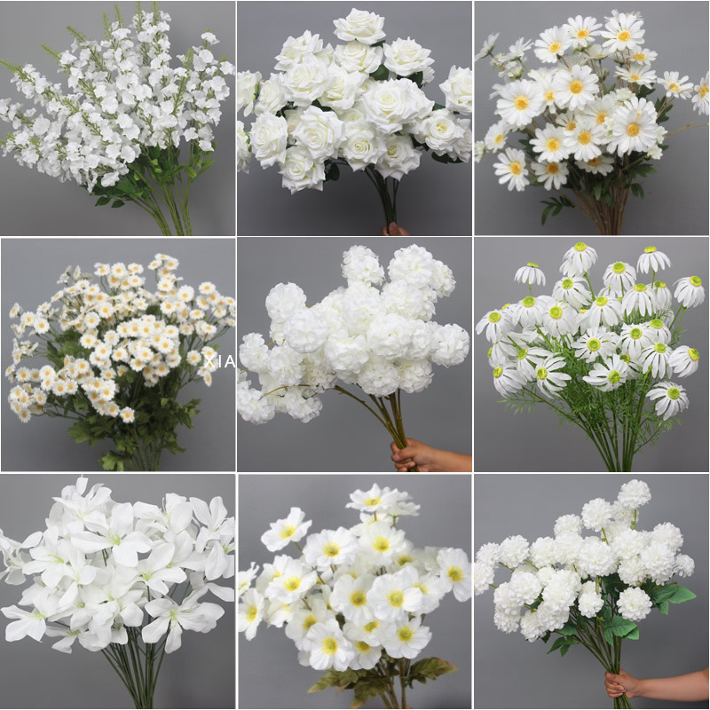 White Simulated Floral Wedding Silk Flower Rose Hydrangea Banquet Hall Layout Road Leading Flower Arrangement High Artificial