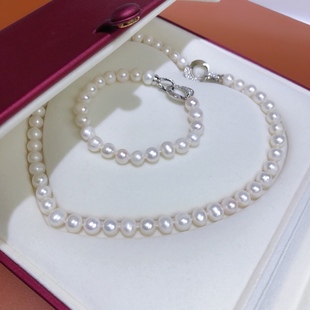 Goddess Festival New Natural Freshwater Pearl Necklace Bracelet suit Clavicle Chain Simple All-match Jewelry suit Trend