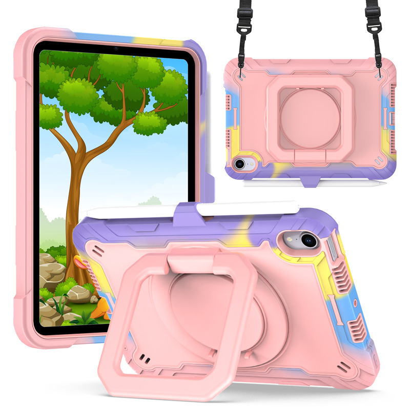 Suitable for iPad mini6 contrast color silicone tablet case iPad9 10.2-inch strap bracelet bracket drop-resistant back case Suitable for iPad mini6 contrast color silicone tablet case iPad9 10.2-inch strap bracelet bracket drop-resistant back case