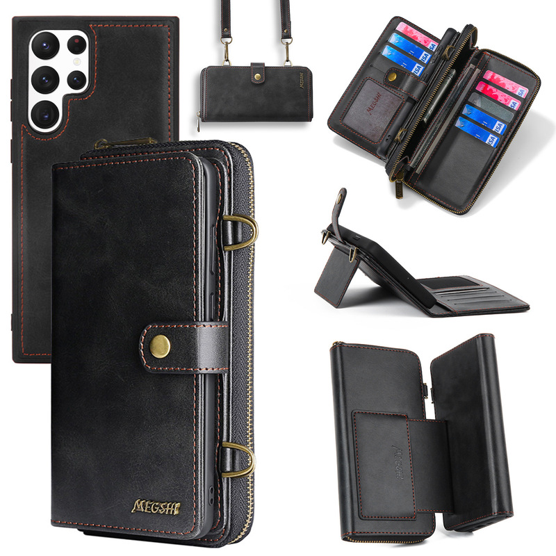 Suitable for A53 Crossbody Phone Case, Huawei P40 Pro Wallet Phone Case, S22U European and American Style Card Slot Flip Cover with Magnetic Attraction