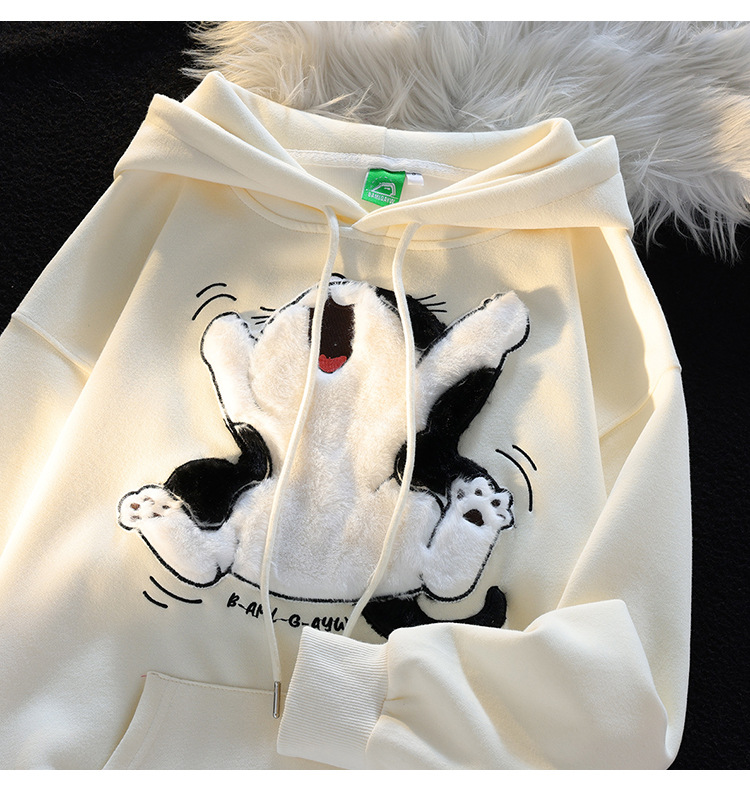 2023 different autumn and winter double hat back bag collar + flocking embroidered couple's sweater women's coat new fashion