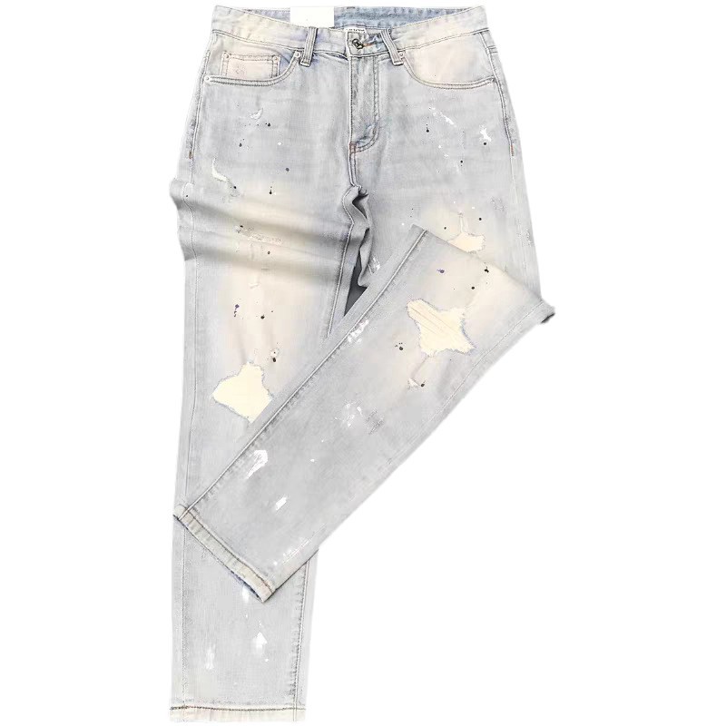 Jeans da uomo slim fit elasticizzati con design strappato e rattoppato - Pantaloni casual primaverili di tendenza per adolescenti_voghion.com