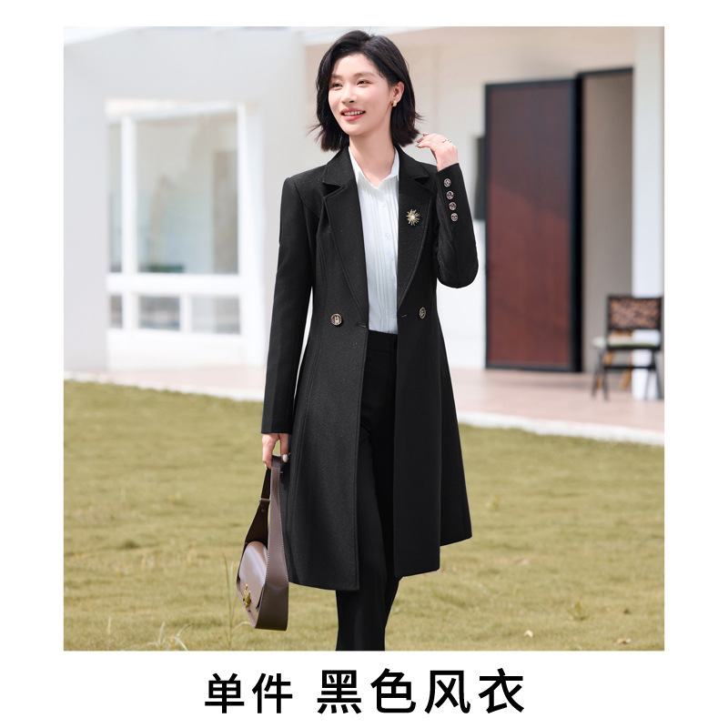 杏色风衣外套女2025秋季新款时尚气质高端纯色细腰带长款呢子大衣|undefined