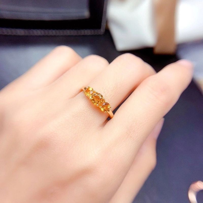 本格的な天然の黄水晶の指輪の旺夫の女性の指輪の開口部は小さい大衆の設計の指輪の925銀の百合の金を調節することができます。|undefined