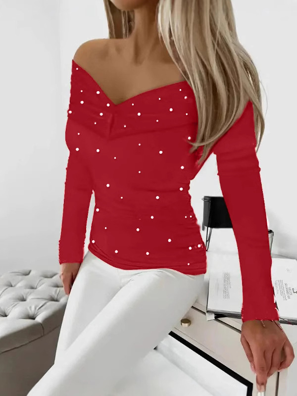 Europa y Estados Unidos comercio exterior ropa de mujer primavera y otoño hombros abiertos camiseta corta camiseta original de manga larga camiseta delgada image 1